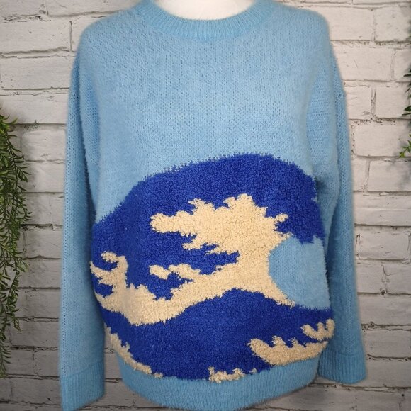 FRNCH MAIKO CHUNKY BLUE WAVE SOFT KNIT OCEANA SWEATER SIZE SMALL - Picture 6 of 8